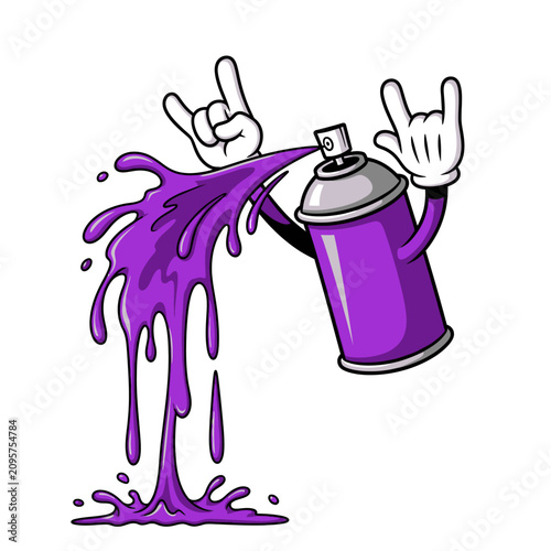 Graffiti Spray Can Character with Purple Paint Splash 1.