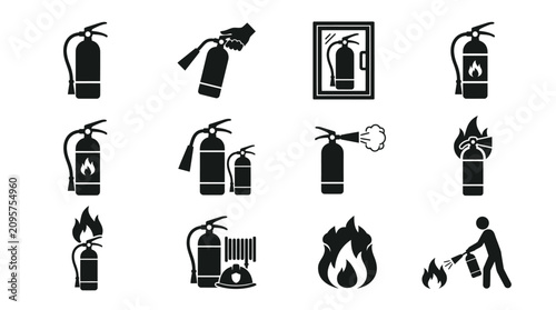 Fire Extinguisher Icon Set Pictograms.