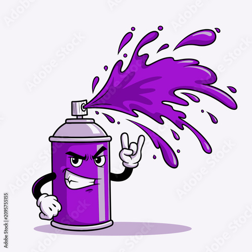Purple Spray Paint Can Cartoon Character with Rock and Roll Hand Gesture 1.