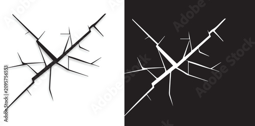 Bild auf Leinwand Set of black crack and hole designs with lightning strike icons for graphic desi