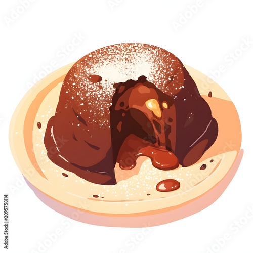 Rich Chocolate Lava Cake With Molten Center Cute Anime Dessert Illustration