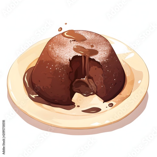 Classic Chocolate Lava Cake With Flowing Chocolate Filling Illustration