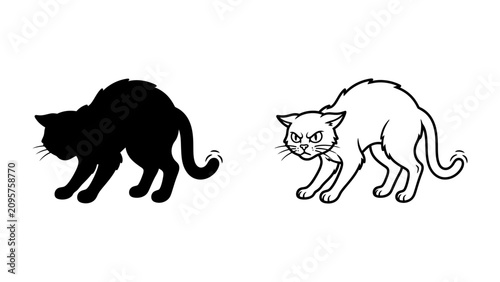 Tableau sur toile Silhouette and Outline of an Angry Cat