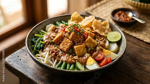 Colorful vegetable and meat stir fry dish served.