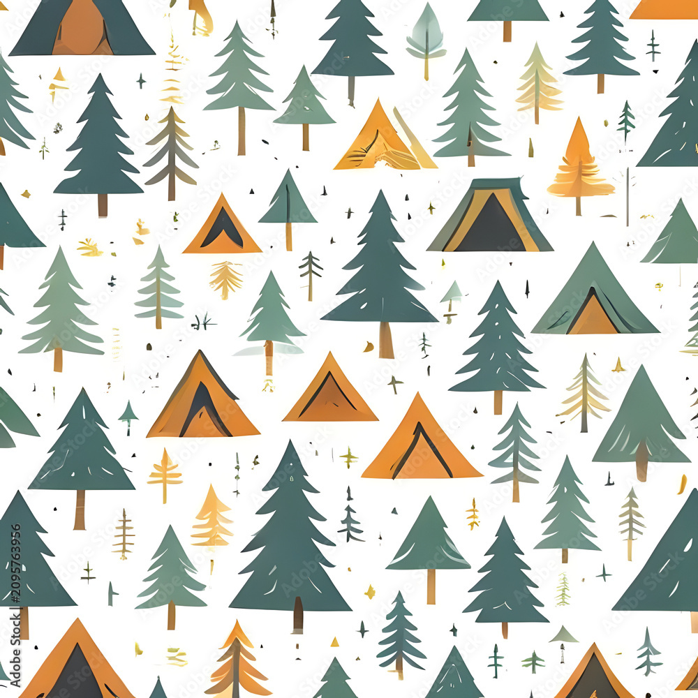 Obraz premium Geometric mountain peaks pattern in green and orange hues.