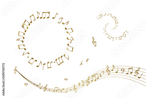 Bild auf Leinwand Golden Music Notes Swirling on White Background