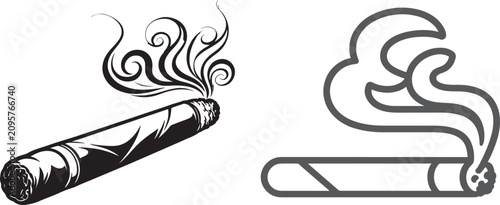 Tableau sur toile Smoking cigar vector icons with swirling smoke in detailed hand drawn and simple