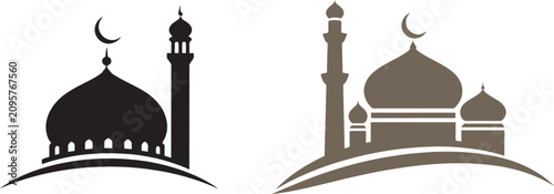 Canvastavla Mosque silhouette vector icons with dome minaret and crescent moon for Islamic d