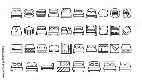 Obraz na płótnie Simple line icons of various beds and bedding for design