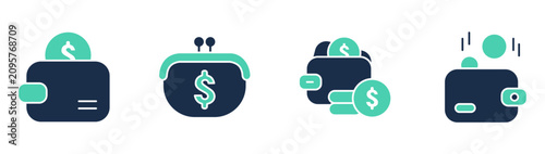 Foto Wallet spending icon set collection featuring dollar sign, coins, loose change,
