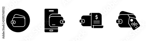 Foto E-wallet shopping icon set collection featuring phone screen, purchase receipt,