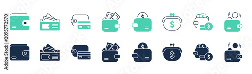 Obraz na płótnie Cash savings wallet icon set collection featuring open, closed, bills, credit ca
