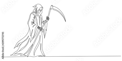 Fotografija Continuous One Line Drawing of Grim Reaper with Scythe