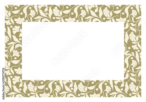 Floral ornament made of leaves, flowers and twigs. Watercolor illustration. Floral olive, beige frame . For making invitations , notebooks and postcards