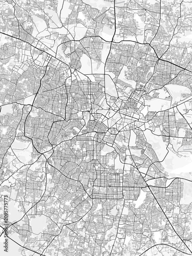 Bengaluru City Map. Minimalist black and white line art poster for printing, wallpaper, wall art, and map resources for home and office decor