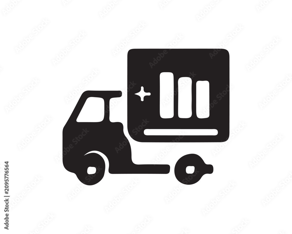 Naklejka premium A simple black and white icon of a delivery truck with a box