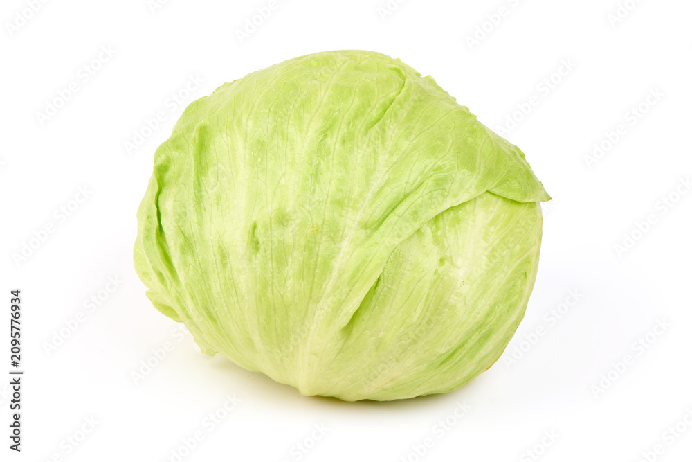Fototapeta premium Fresh Green Iceberg Lettuce Head on White Background