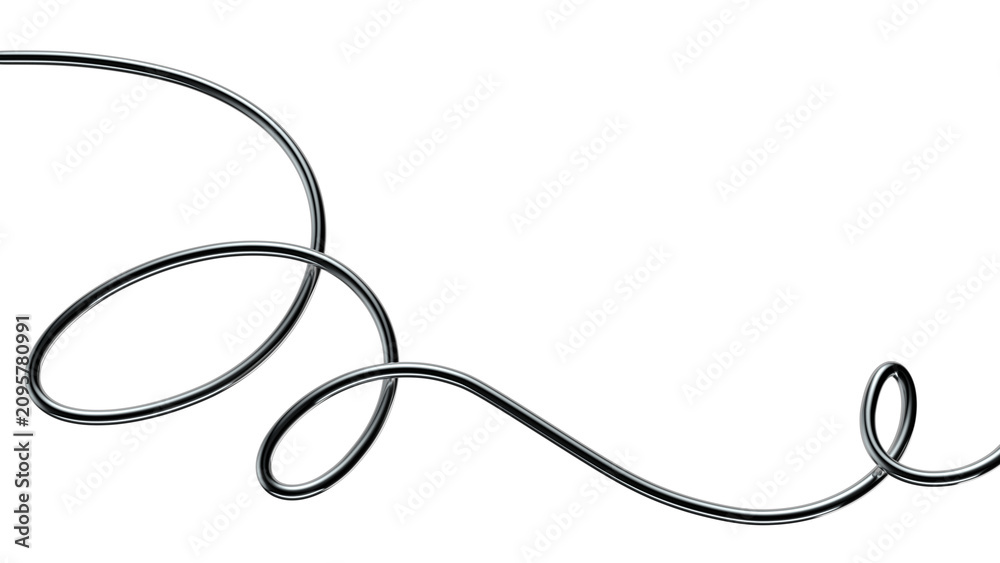Obraz premium Chrome squiggle line 3D rendering isolated. Futuristic wriggling long metal line banner