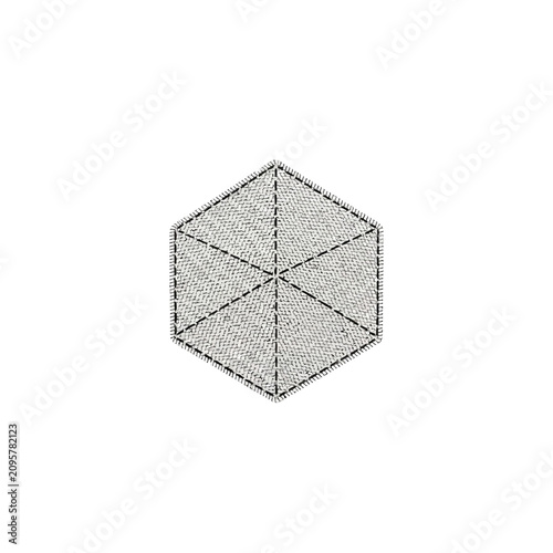 Hexagonal white fabric patch with black stitched details