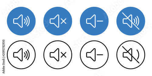 Foto Mute speaker icon set with sound off audio control and volume symbols
