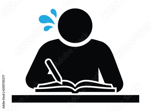 Fotografía A person sitting at a desk with a book and pencil looking stressed or frustrated