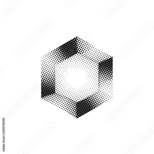 Minimalist halftone hexagon bolt nut graphic design element