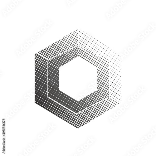 Minimalist halftone hexagon geometric graphic icon on white background