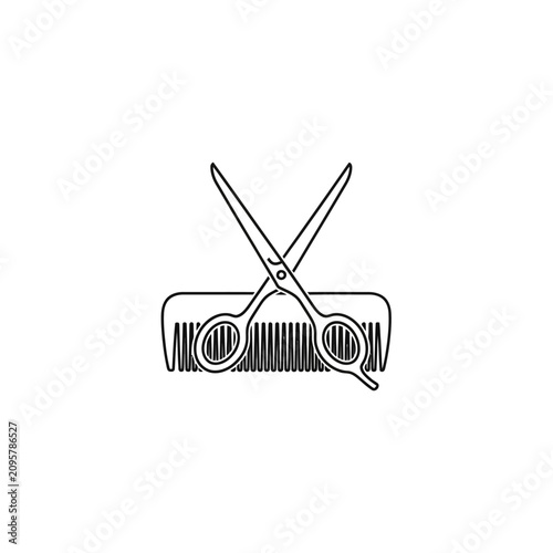 Minimalist hand drawn sketch of barber scissors and comb