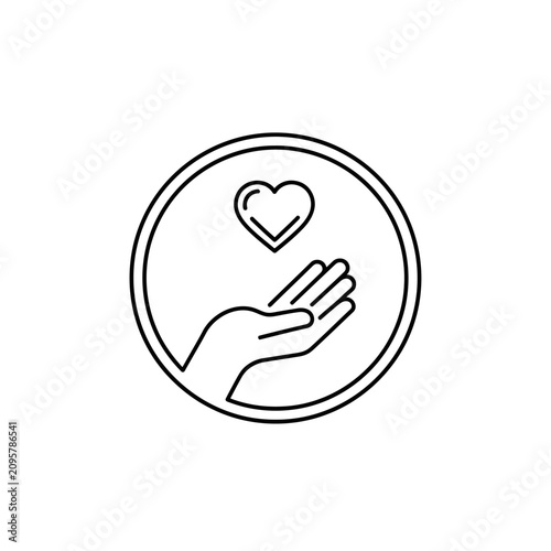 Minimalist hand holding heart symbol icon in circular frame