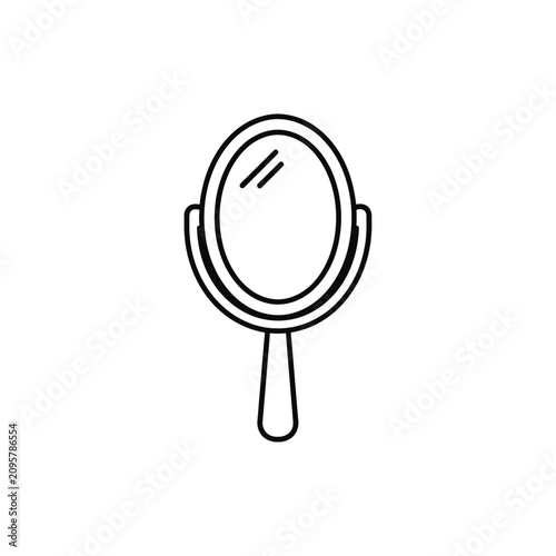 Minimalist hand mirror line art icon on white background