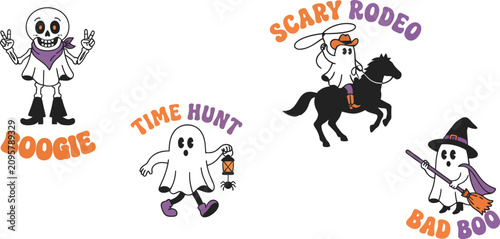 Fotografi Halloween stickers with ghosts and spooky characters on white background