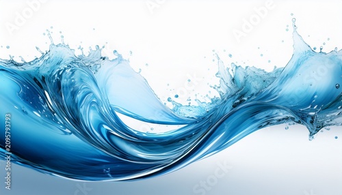 Abstract Blue Water Flow And Splash On Isolated White Background Banner Wallpaper Generative Ai