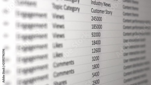Social media analytics spreadsheet displaying engagement data and audience metrics on computer screen