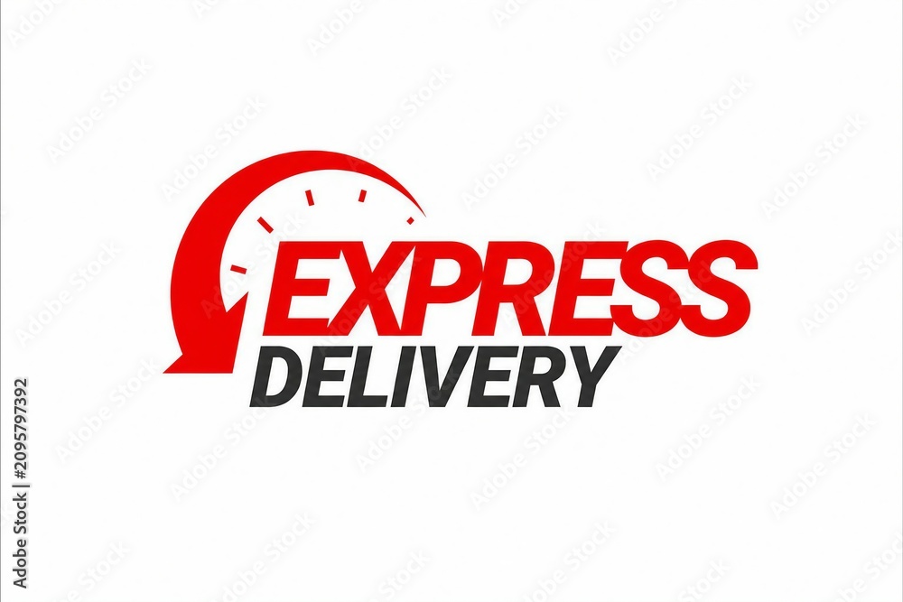 Fototapeta premium Red express delivery logo with speed arrow and text