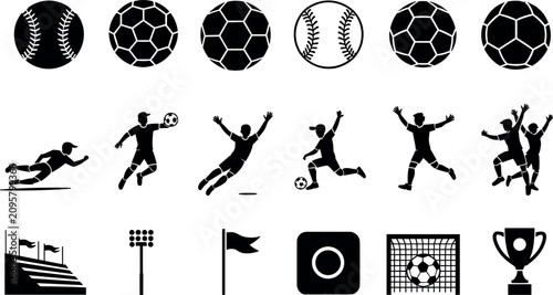 Fotografía Soccer football silhouette icons vector set, black player pictograms, match game