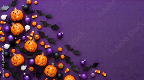 Festive happy halloween background with pumpkins bats candy corn ornaments for spooky celebrations