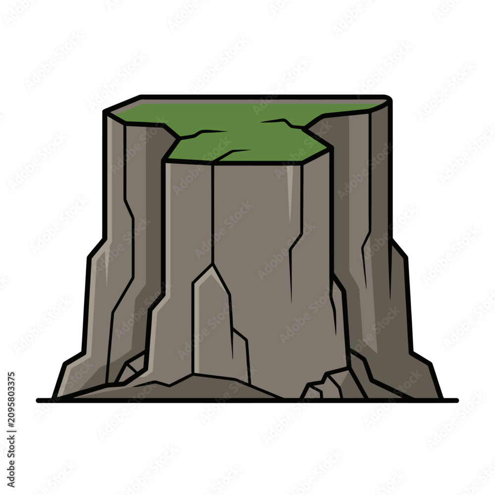 Fototapeta premium Illustration of a layered rock formation with a green top