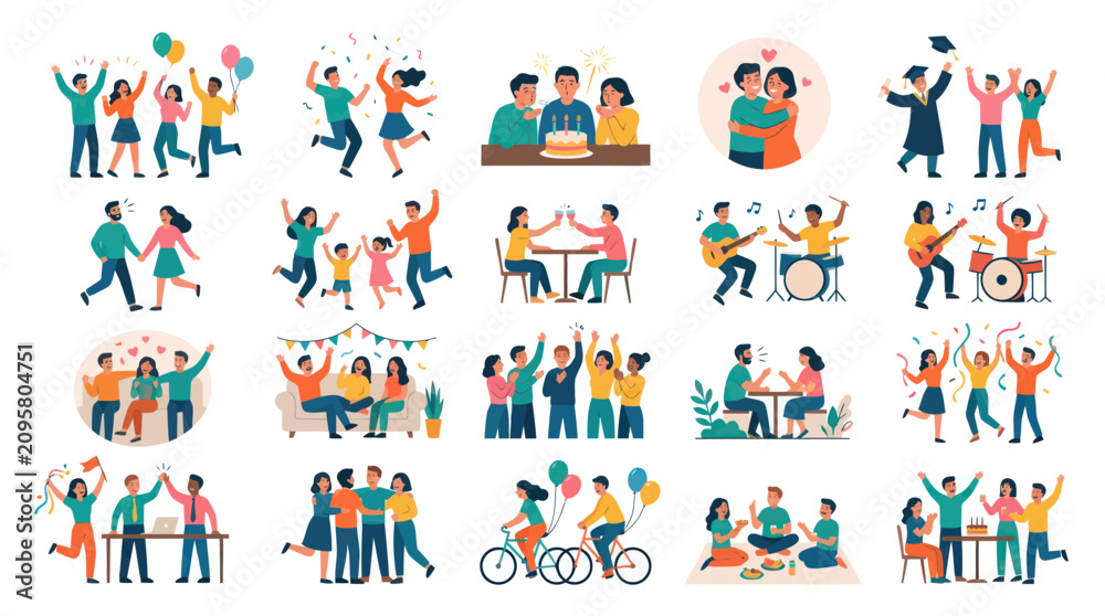 Fototapeta premium Happy People Celebrating Milestones and Social Gatherings in Flat Vector Illustration Style