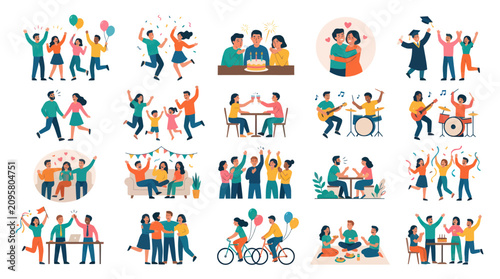 Happy People Celebrating Milestones and Social Gatherings in Flat Vector Illustration Style