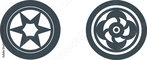 Tableau sur toile Car alloy wheel rim set monochrome vector illustration, automotive garage part s