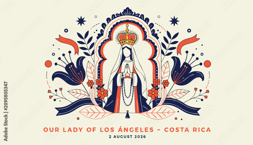 Obraz premium Decorative illustration of Our Lady of Los Angeles in Costa Rica