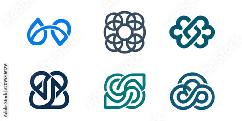Modern abstract geometric line art logo and corporate brand identity concept icons