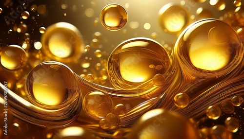 Omega Or Fish Oil Golden Bubbles Texture