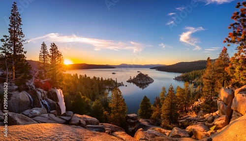 Sunset Above Lower Eagle Falls And Emerald Bay Lake Tahoe California