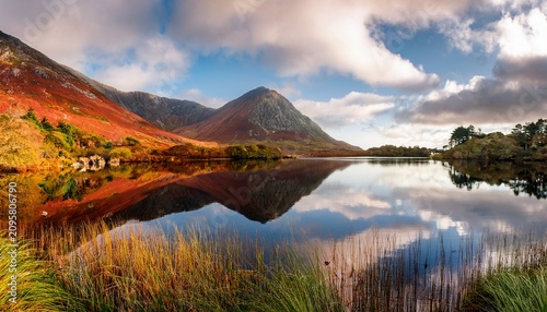 Kylemore Lough Lake In Connemara Ireland Lake Reflections In Autumn At The Foot Of Doughruagh Mountain
