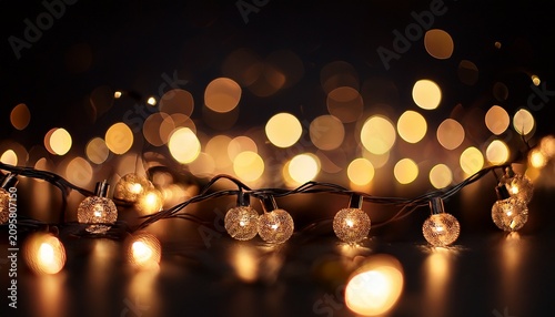 Blurred Lights Festive Garland On A Black Background Bokeh Golden Lights