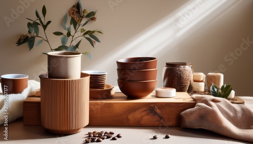 Warm And Inviting Coffee Inspired Moodboard Featuring Natural Materials Like Wood Ceramic And Textured Surfaces Captured In Natural Light For A Cozy Earthy And Minimalist Aesthetic