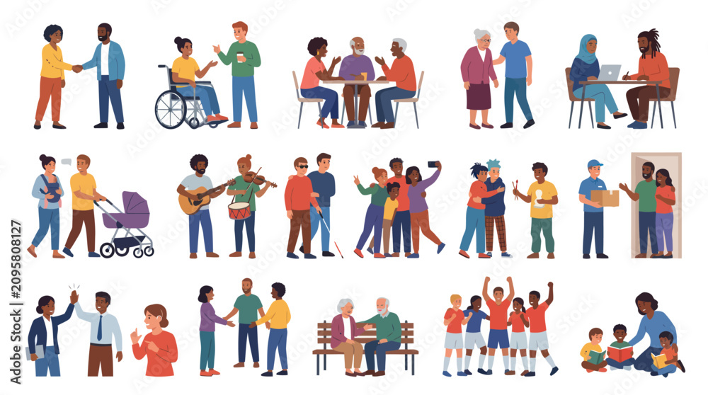 Fototapeta premium Diverse People Diverse Communities Flat Vector Illustration - Social Inclusion Concept