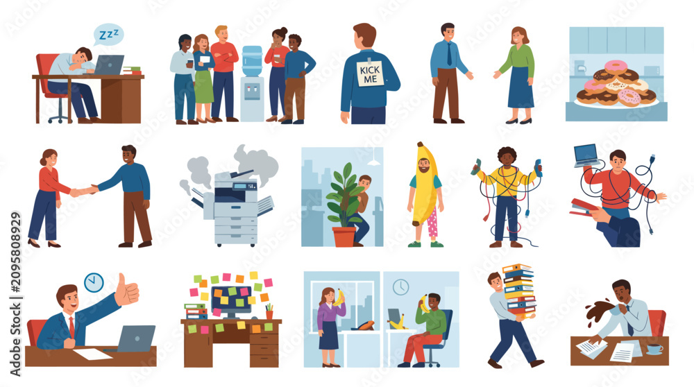 Fototapeta premium Flat illustration of office workers with various business and technology concepts