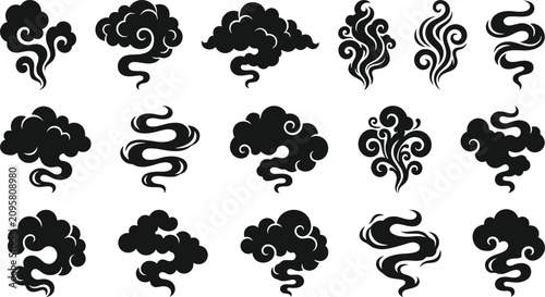 Spooky halloween vector bundle black smoke swirls clouds wisps for creepy designs